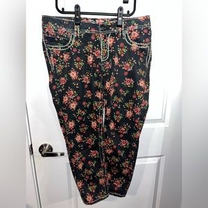 Miss Me Womens Cargo Ankle Skinny Jeans Black Multicolor Floral Stretch Denim 30